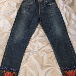 Citizens Of Humanity High Rise Jeans - Dark Blue with Floral Details
